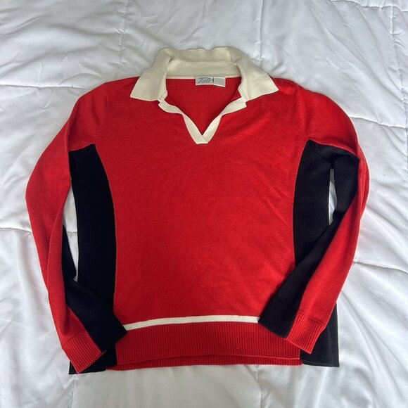 Tail Vintage Y2K 90s Activewear Cardigan Sweater Red Black Womens 8 Golf Tennis - Picture 2 of 7